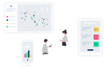 Illustration von Mobile Usern und drei verschiedenen Geräten